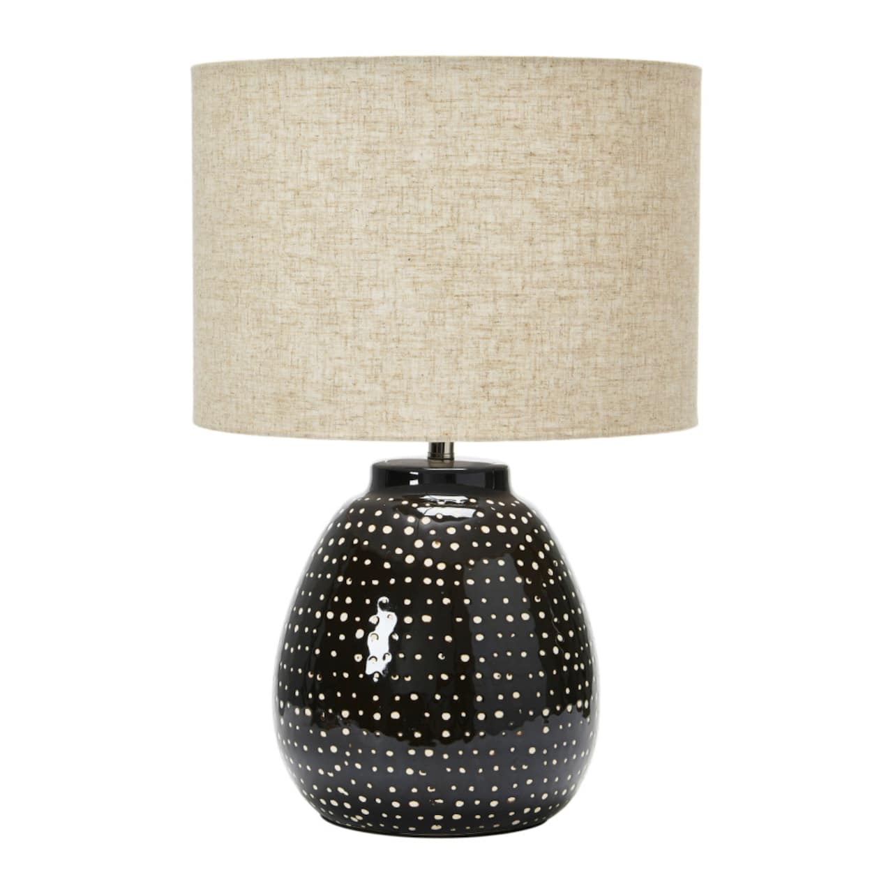 22&#x22; Black and White Dotted Stoneware Table Lamp with Linen Shade